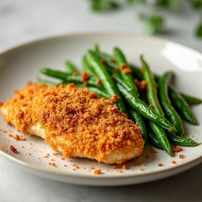 Crispy Buttermilk Baked Chicken with Roasted Green Beans