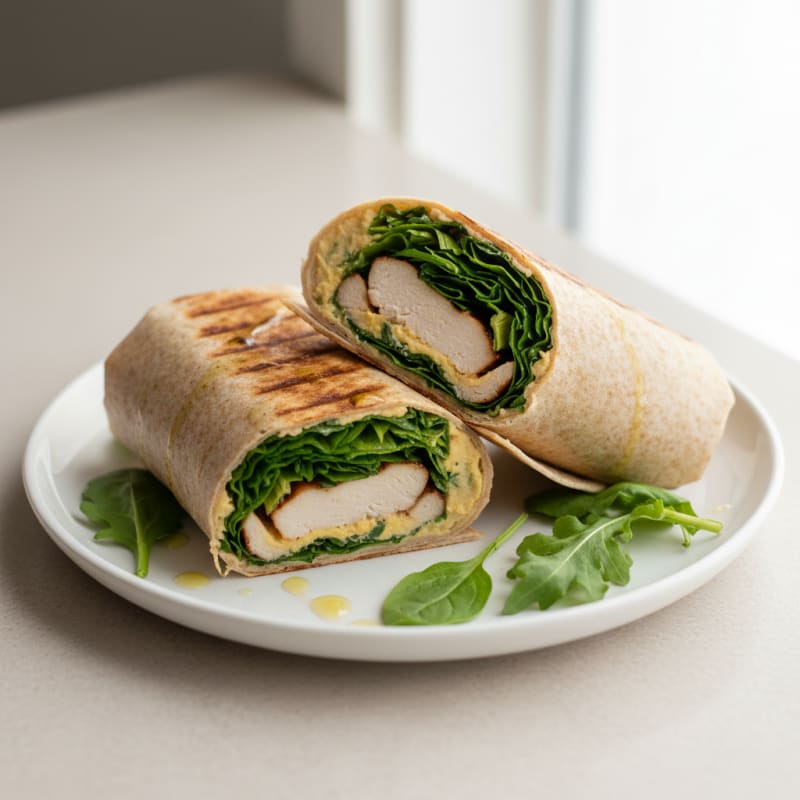 Grilled Turkey and Hummus Wrap with Mixed Greens