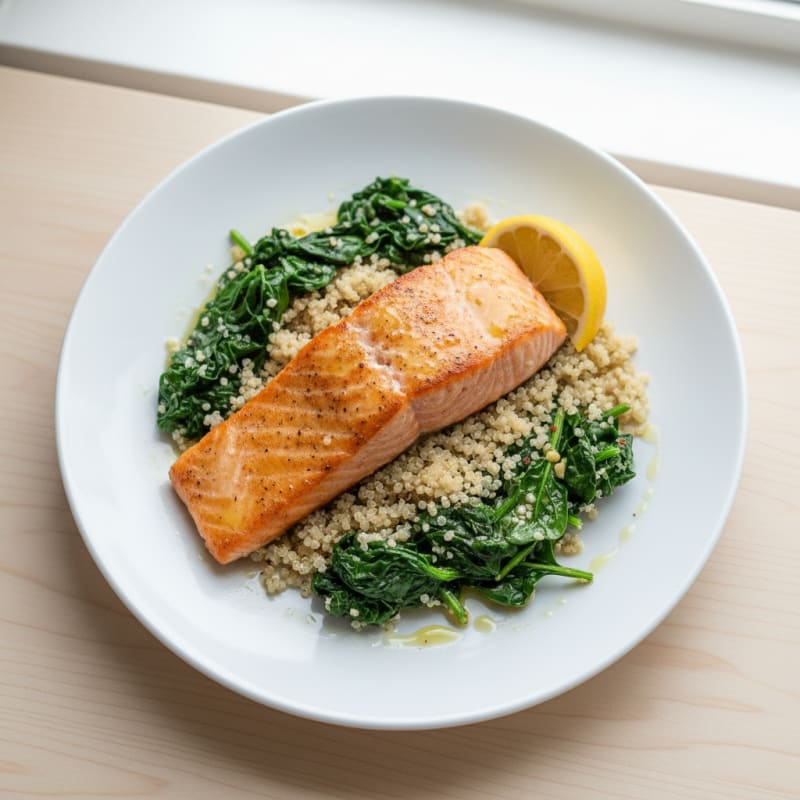 Seared Salmon Fillet with Quinoa and Sautéed Spinach