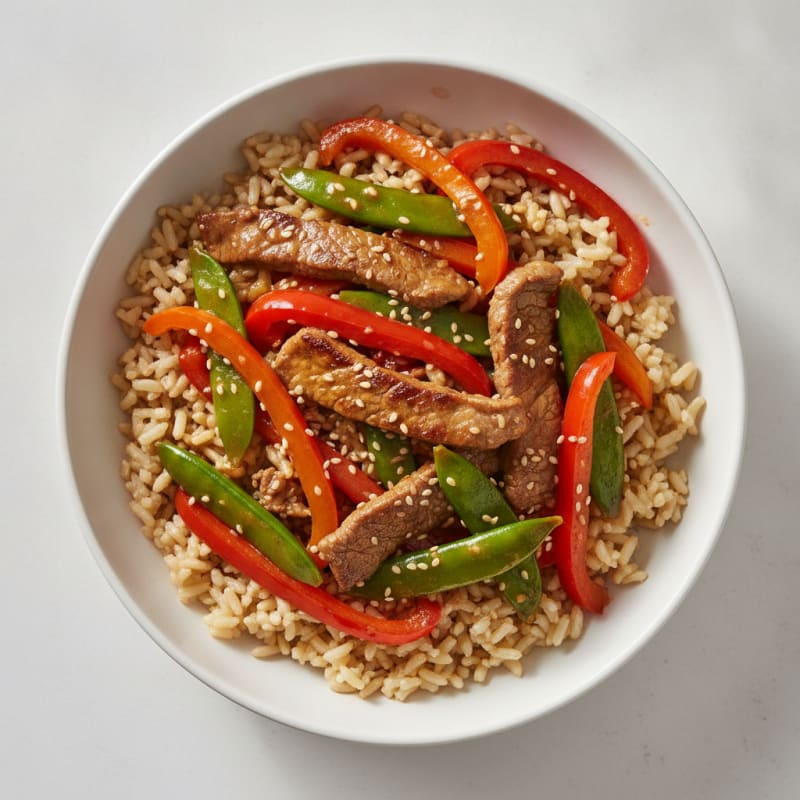 Lean Beef Stir-Fry with Bell Peppers and Brown Rice