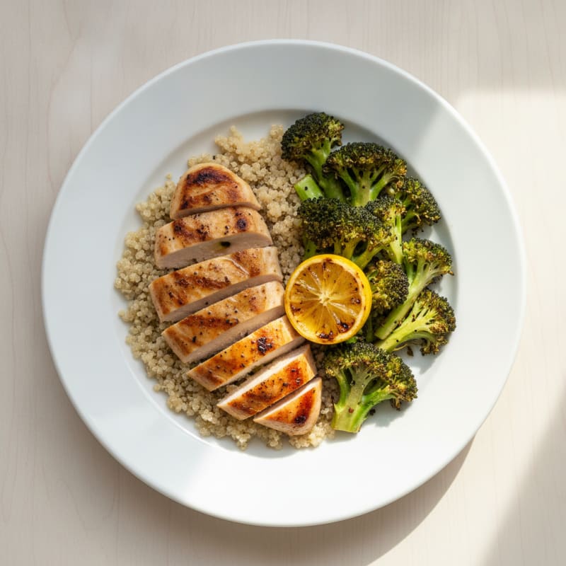 Grilled Chicken Breast with Quinoa and Roasted Broccoli