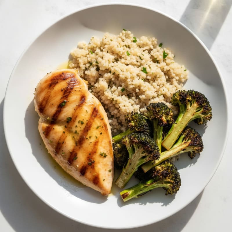 Grilled Chicken Breast with Quinoa and Roasted Broccoli