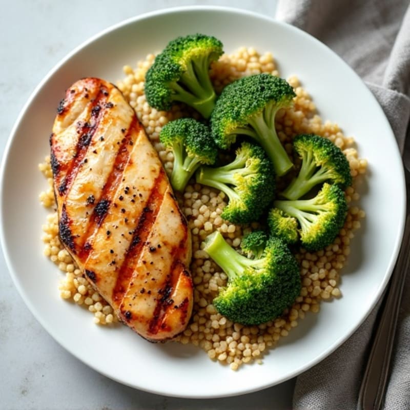 Grilled Chicken Breast with Roasted Broccoli and Quinoa