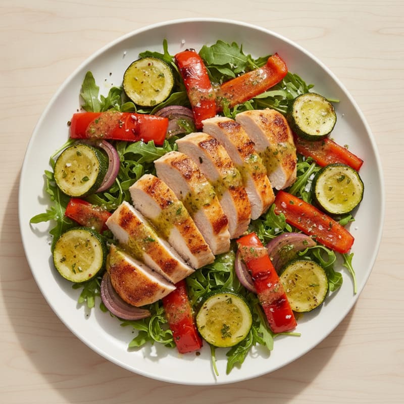 Chicken and Roasted Vegetable Salad with Lemon-Herb Dressing