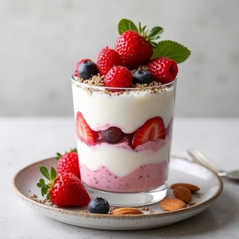 Greek Yogurt Protein Parfait with Mixed Berries and Almonds