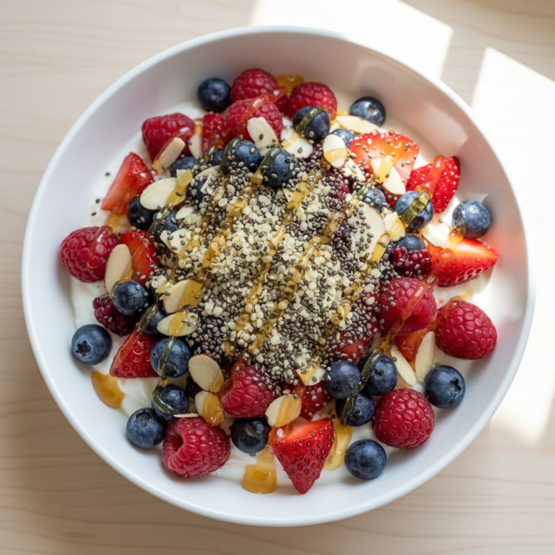 Creamy Greek Yogurt Bowl with Mixed Berries and Hemp Seeds