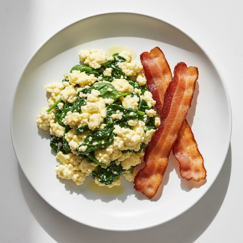 Cottage Cheese Scramble with Spinach and Turkey Bacon