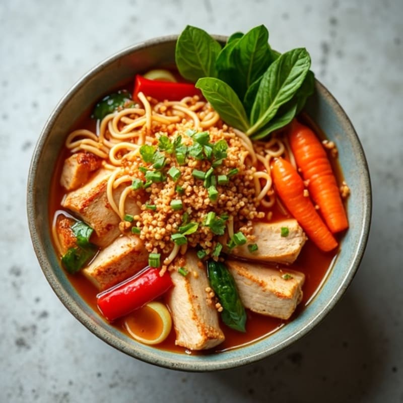 Spicy Sriracha Chicken Ramen with Fresh Vegetables