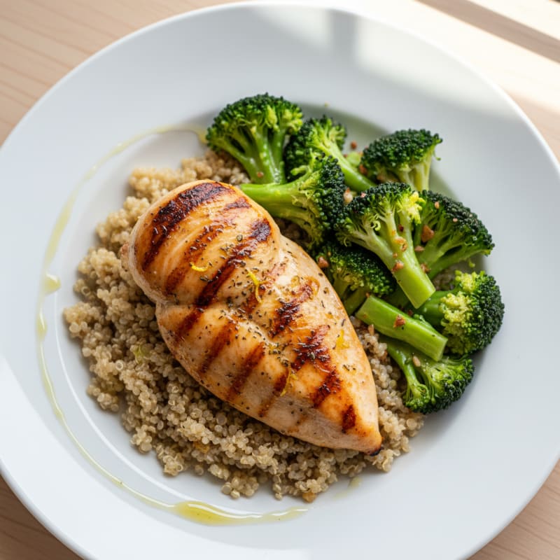 Grilled Chicken Breast with Quinoa and Steamed Broccoli