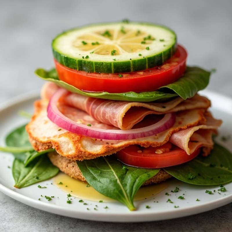 Lean Turkey-Prosciutto Stack with Fresh Mediterranean Vegetables
