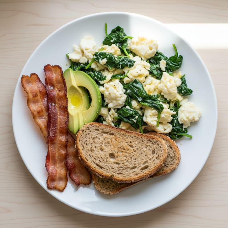 Egg White and Spinach Scramble with Turkey Bacon