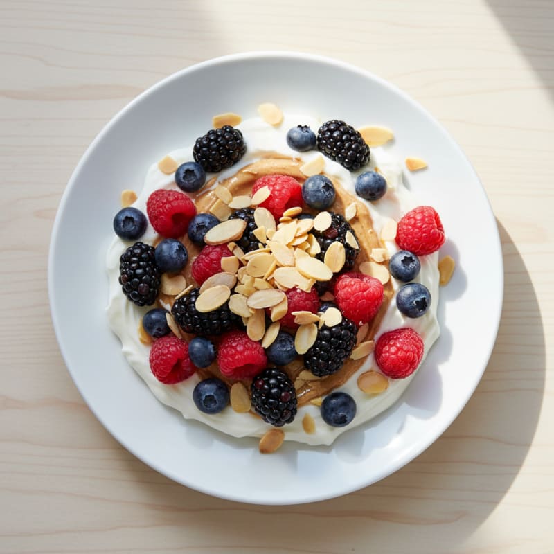 Silky Greek Yogurt Protein Parfait with Mixed Berries and Almonds
