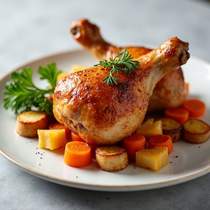 Crispy Roasted Chicken Leg Quarters with Root Vegetables