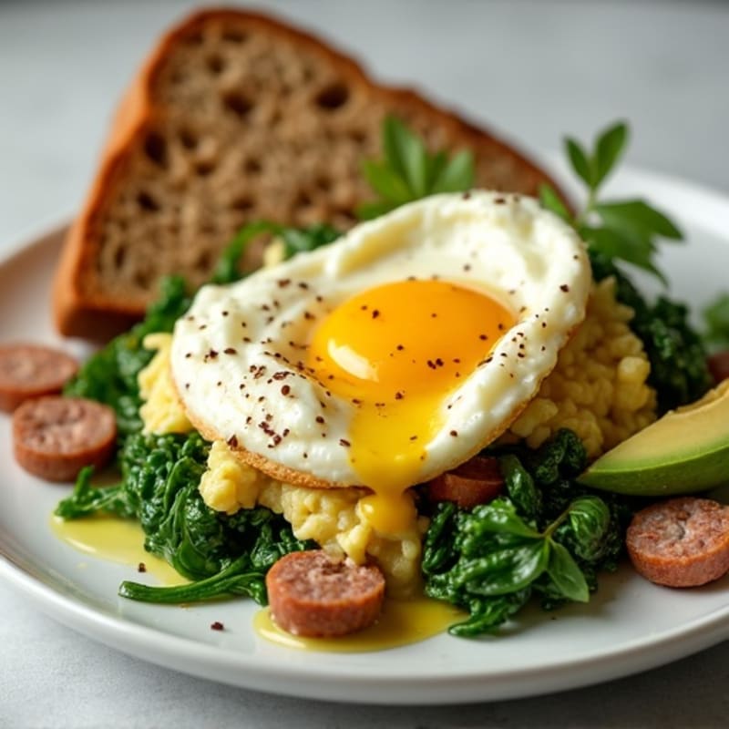 Egg White and Spinach Scramble with Turkey Sausage