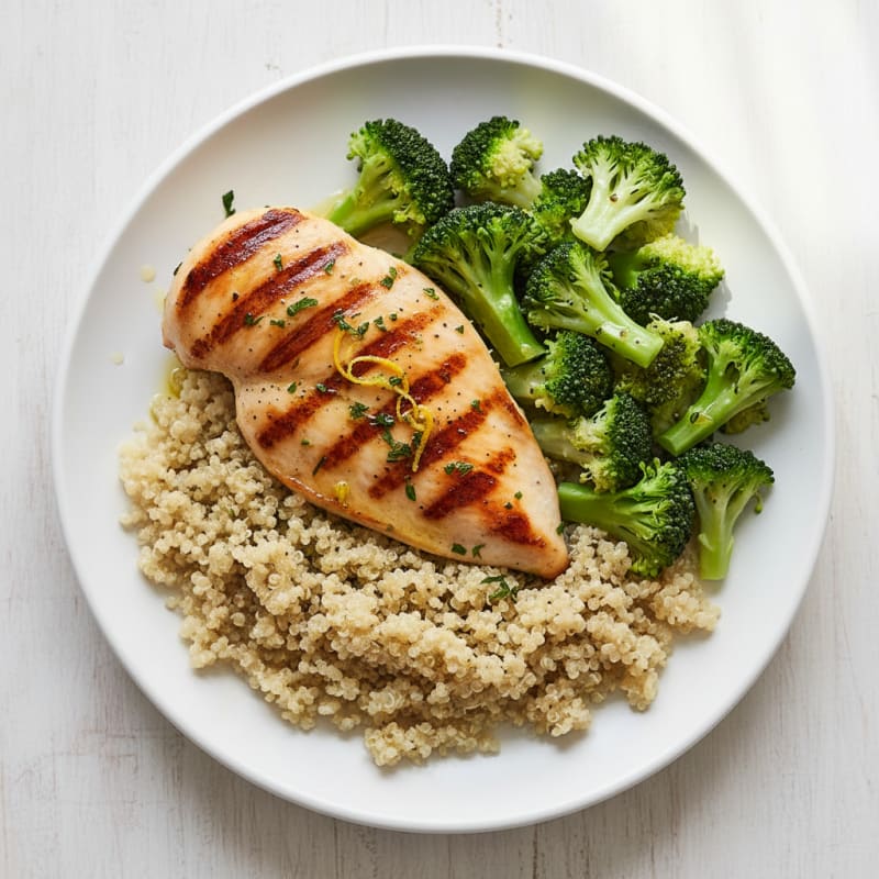 Grilled Chicken Breast with Quinoa and Steamed Broccoli