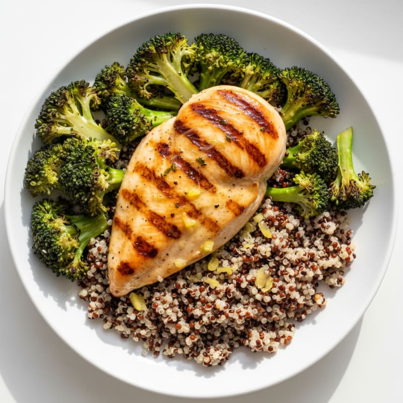 Grilled Chicken Breast with Quinoa and Roasted Broccoli