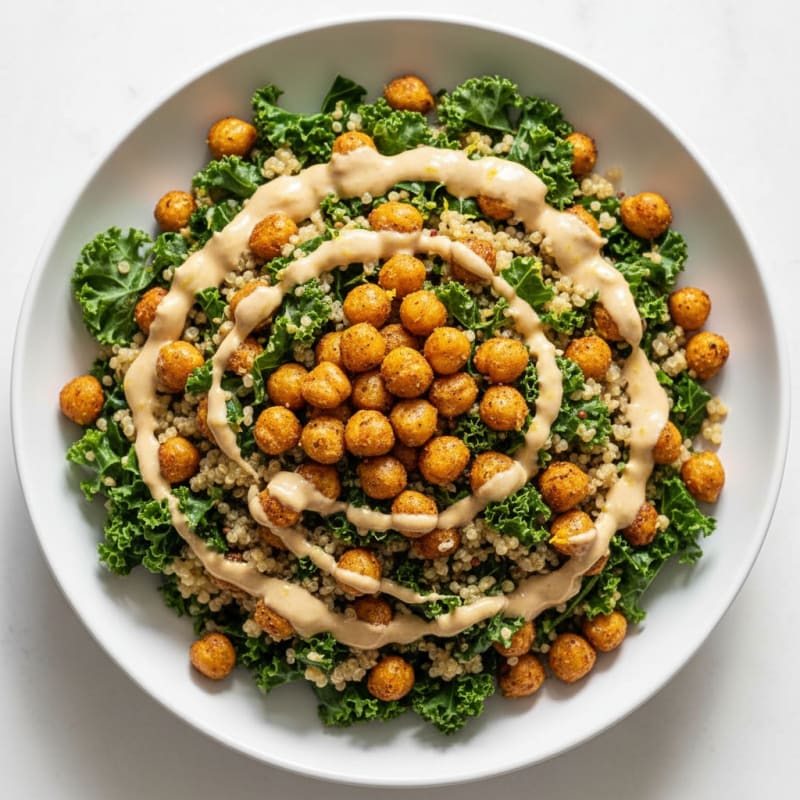 Crispy Chickpea and Quinoa Salad with Lemon-Tahini Dressing