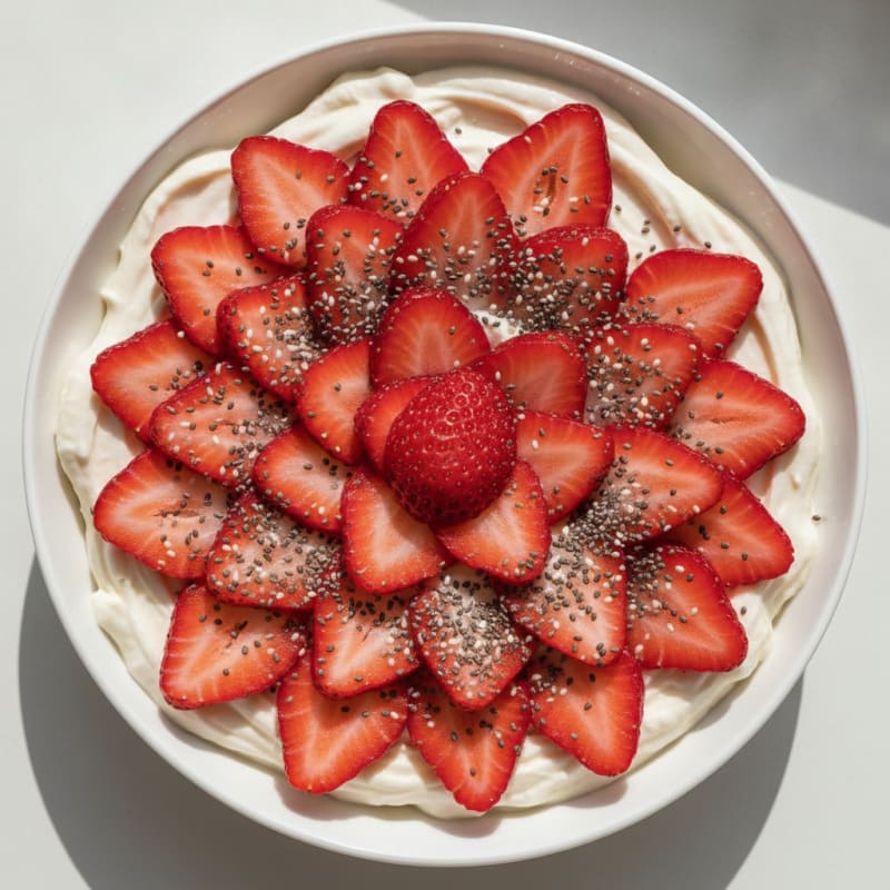 Silky Protein Yogurt Bowl with Sliced Strawberries and Chia Seeds