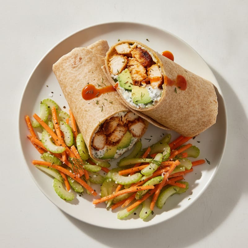 Buffalo Ranch Chicken Wraps with Celery Slaw