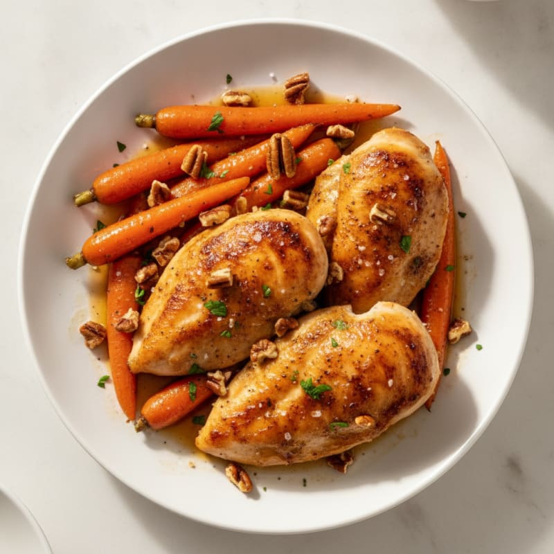 Maple-Glazed Roasted Carrots and Chicken with Pecans