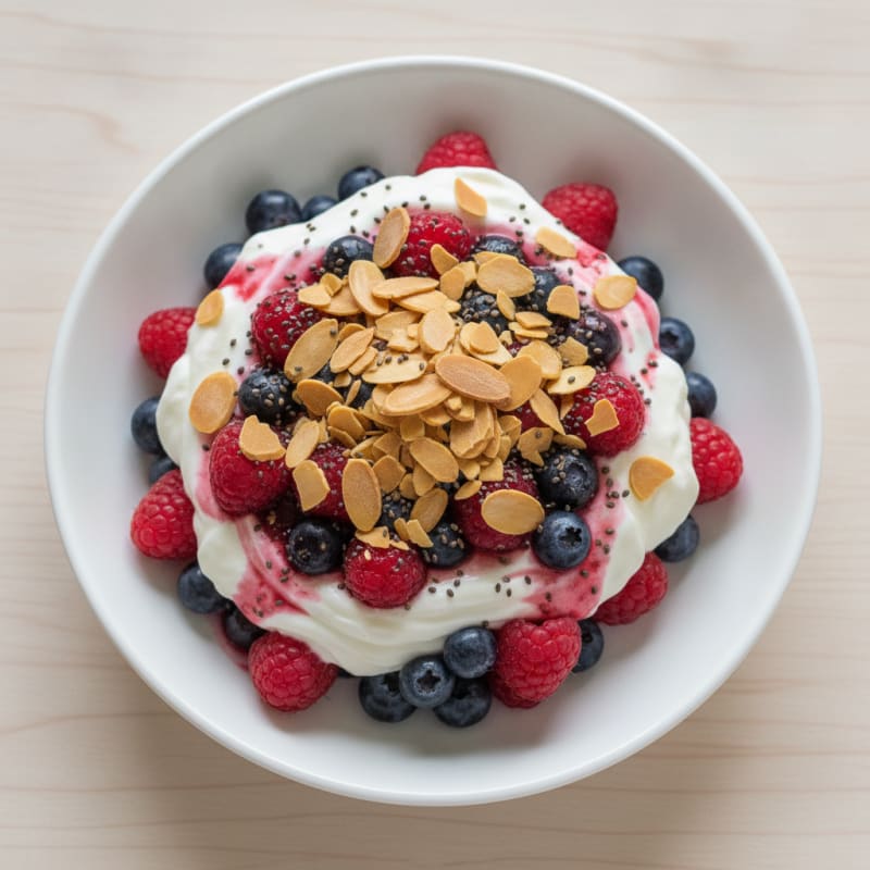 Greek Yogurt Protein Parfait with Mixed Berries and Almonds