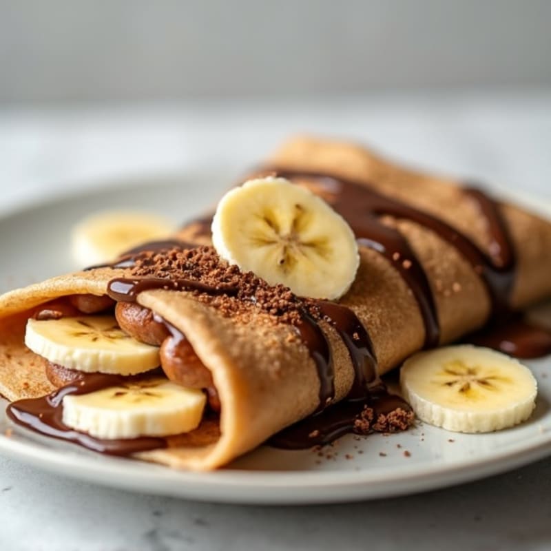 Banana Stuffed Whole Wheat Crepes with Creamy Chocolate-Hazelnut Drizzle