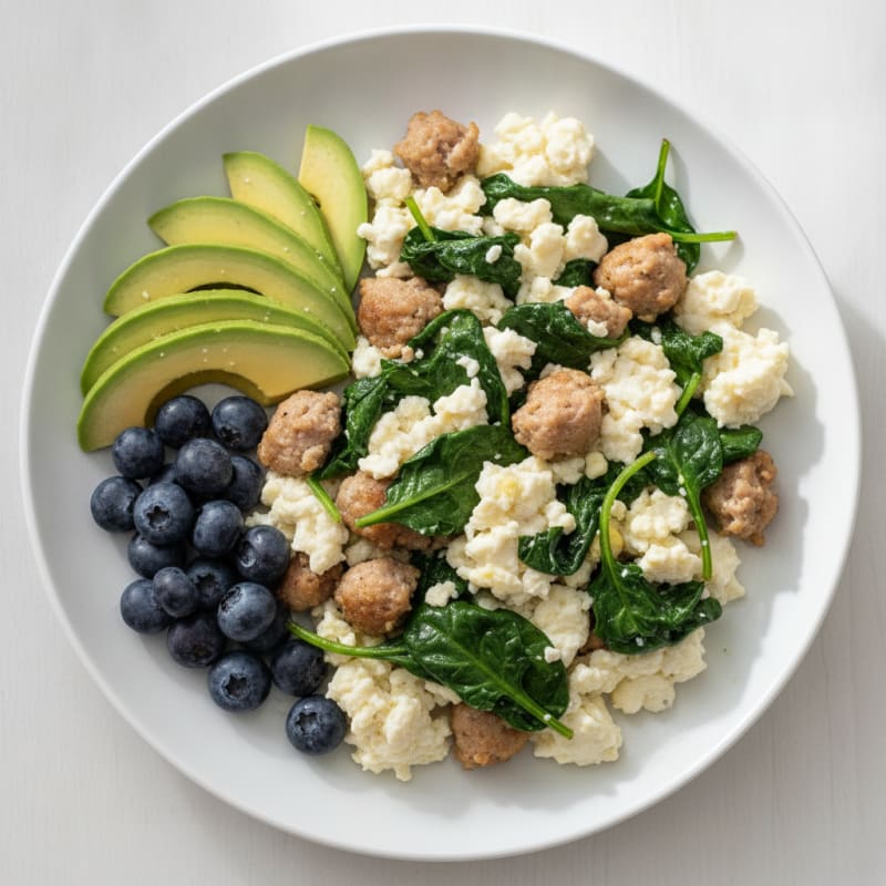 Egg White and Spinach Scramble with Turkey Sausage