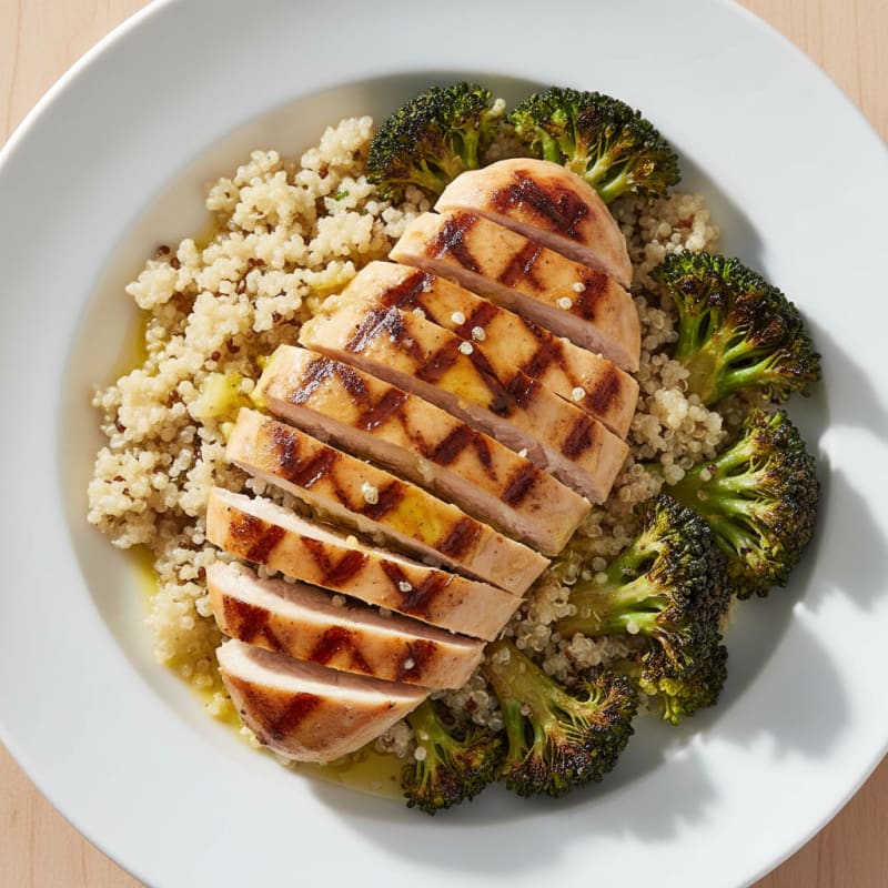 Grilled Chicken Breast with Quinoa and Roasted Broccoli