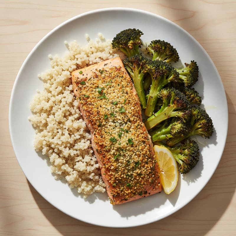 Herb-Crusted Salmon with Quinoa and Roasted Broccoli