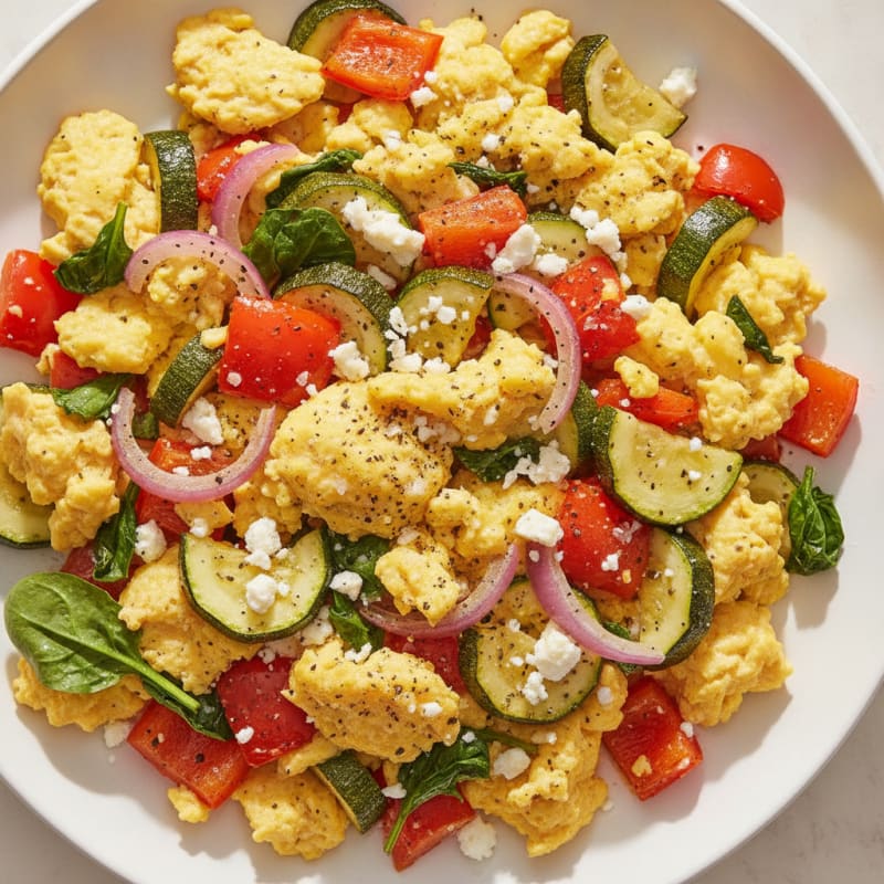 Hearty Scrambled Eggs with Roasted Vegetables