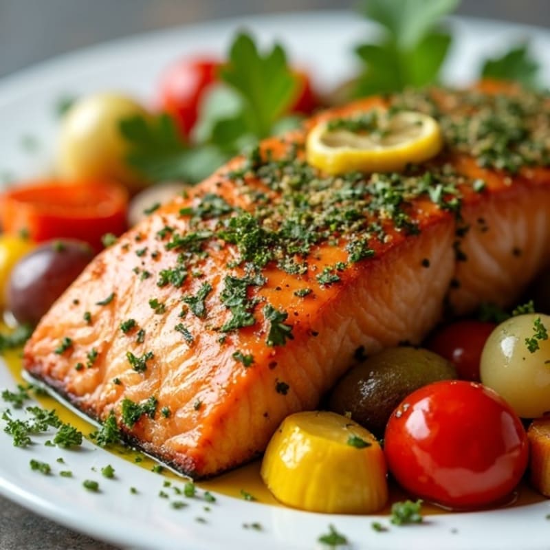 Herb-Crusted Baked Salmon with Roasted Vegetables