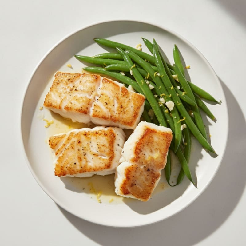 Seared Cod with Garlic Green Beans