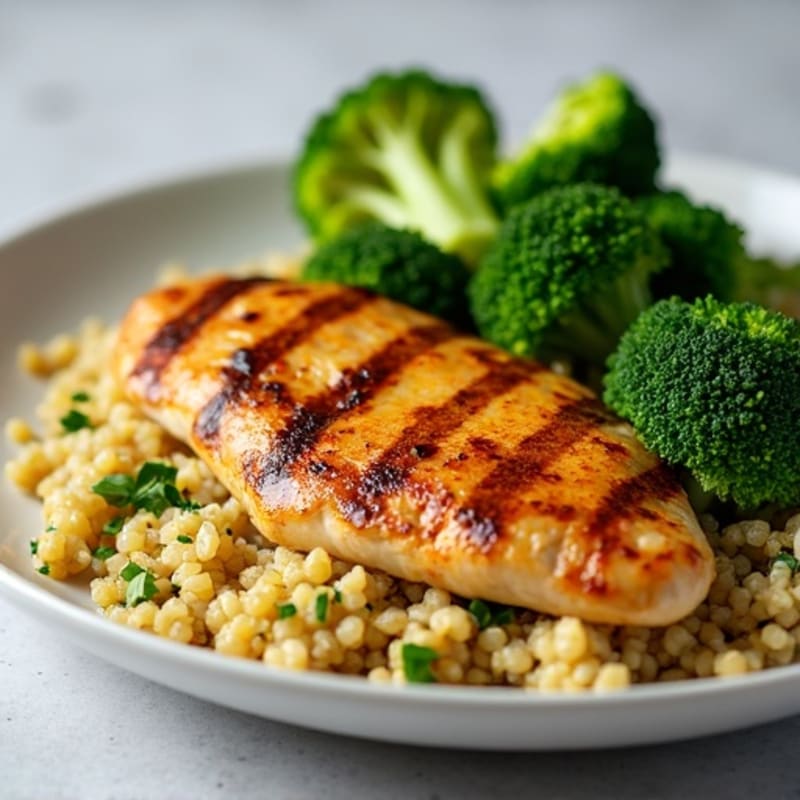 Grilled Chicken Breast with Quinoa and Roasted Broccoli