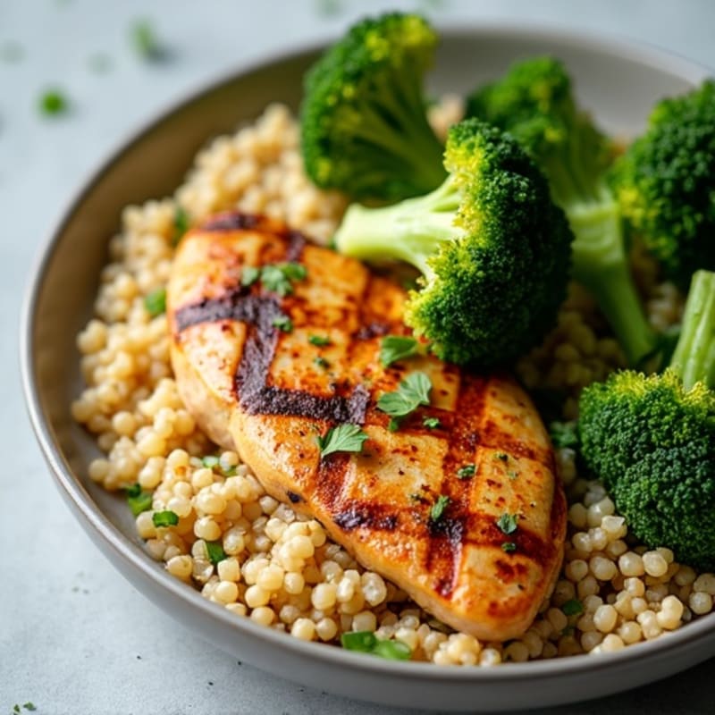 Grilled Chicken Breast with Quinoa and Steamed Broccoli