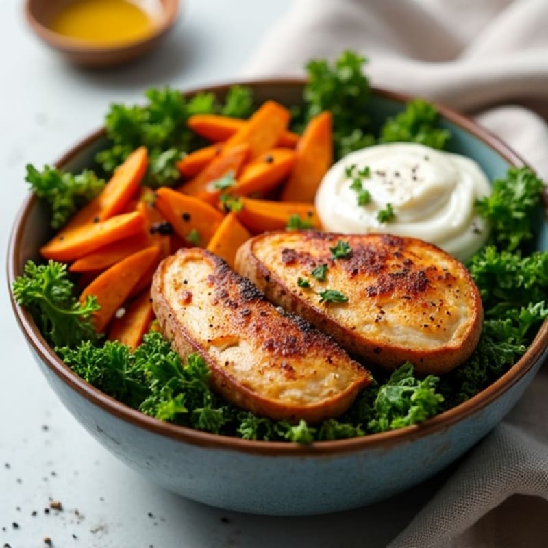 Roasted Sweet Potato, Chicken, and Kale Power Bowl