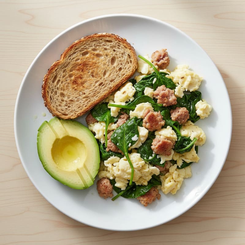 Egg White Scramble with Turkey Sausage and Spinach