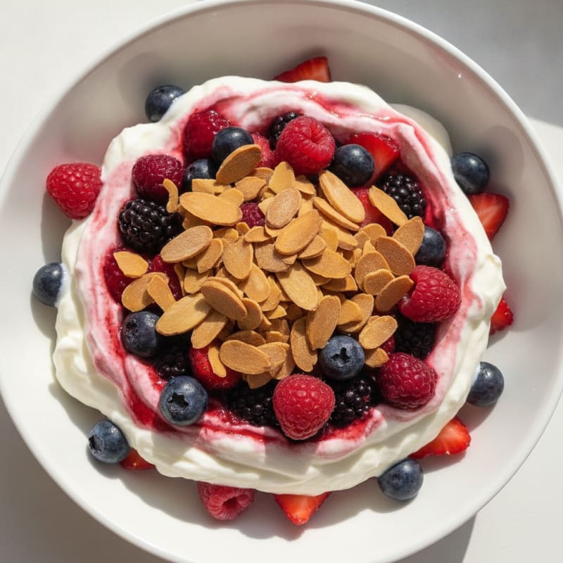 Greek Yogurt Protein Parfait with Mixed Berries and Almonds