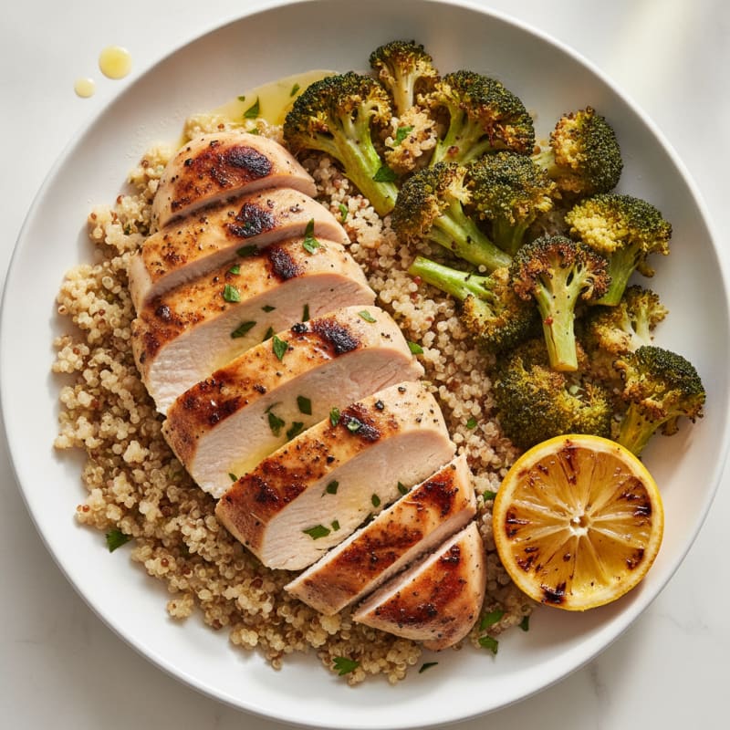 Grilled Chicken Breast with Quinoa and Roasted Broccoli
