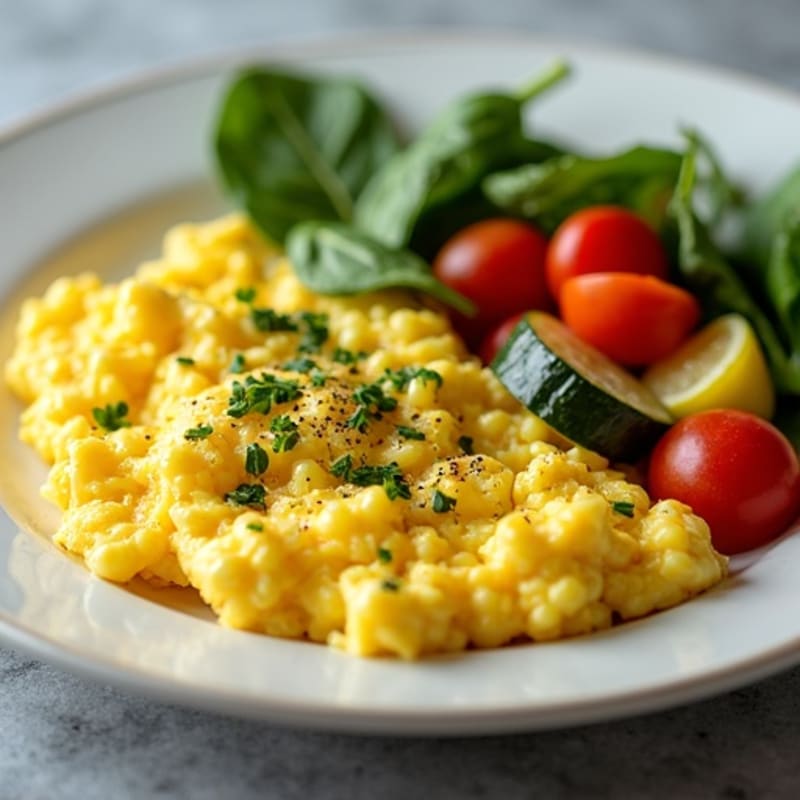 Fluffy Herb Scrambled Eggs with Fresh Roasted Vegetables