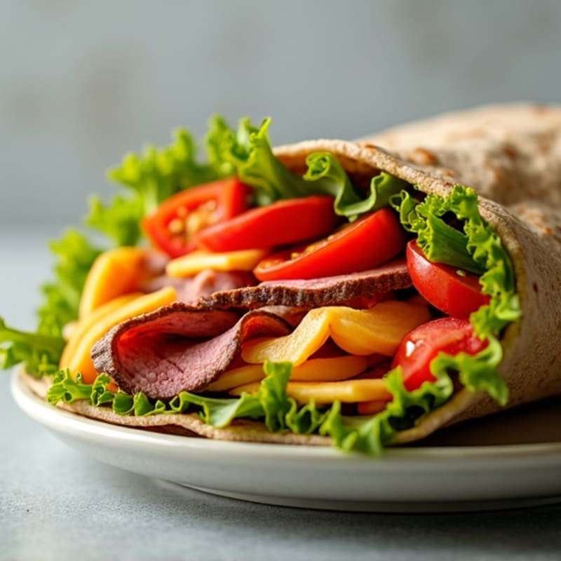 Tender Roast Beef and Sharp Cheddar Power Wrap with Crunchy Veggies