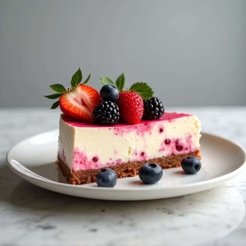 Greek Yogurt Protein Cheesecake with Mixed Berries