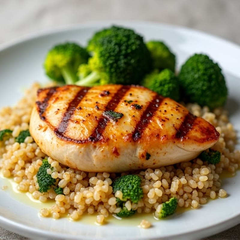 Grilled Chicken Breast with Quinoa and Roasted Broccoli