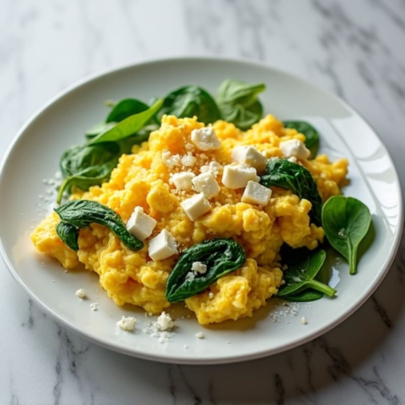 Fluffy Scrambled Eggs with Fresh Spinach and Feta