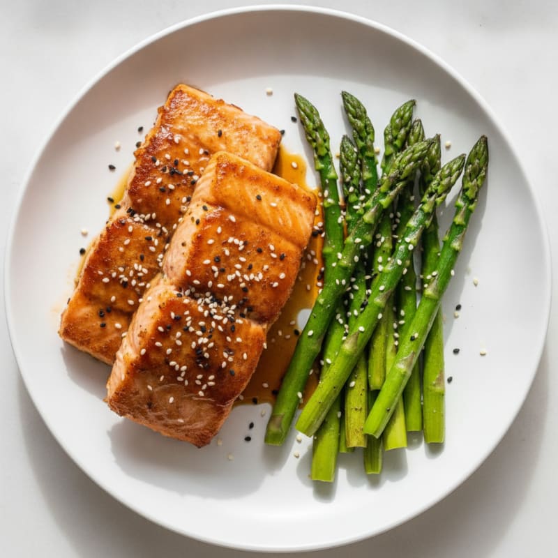 Pan-Seared Teriyaki Salmon with Roasted Asparagus