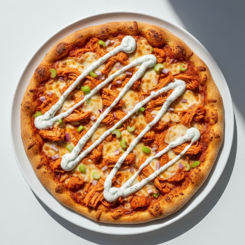 Buffalo Chicken Pizza with Ranch Drizzle