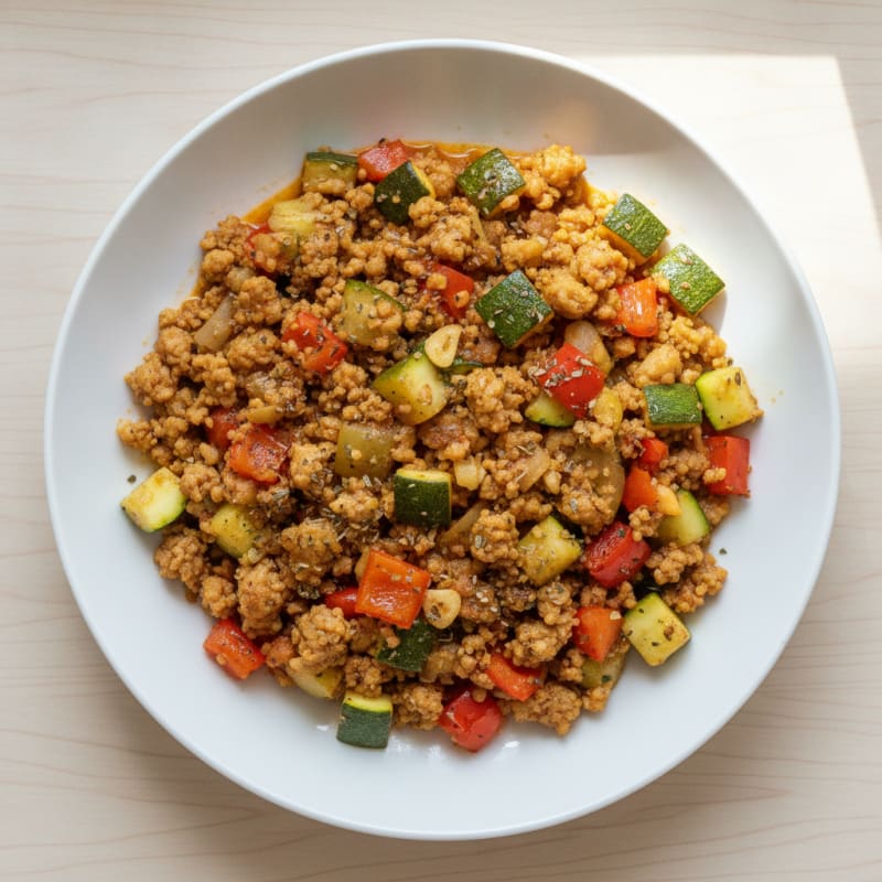 Savory Soya Mince with Garden Vegetables