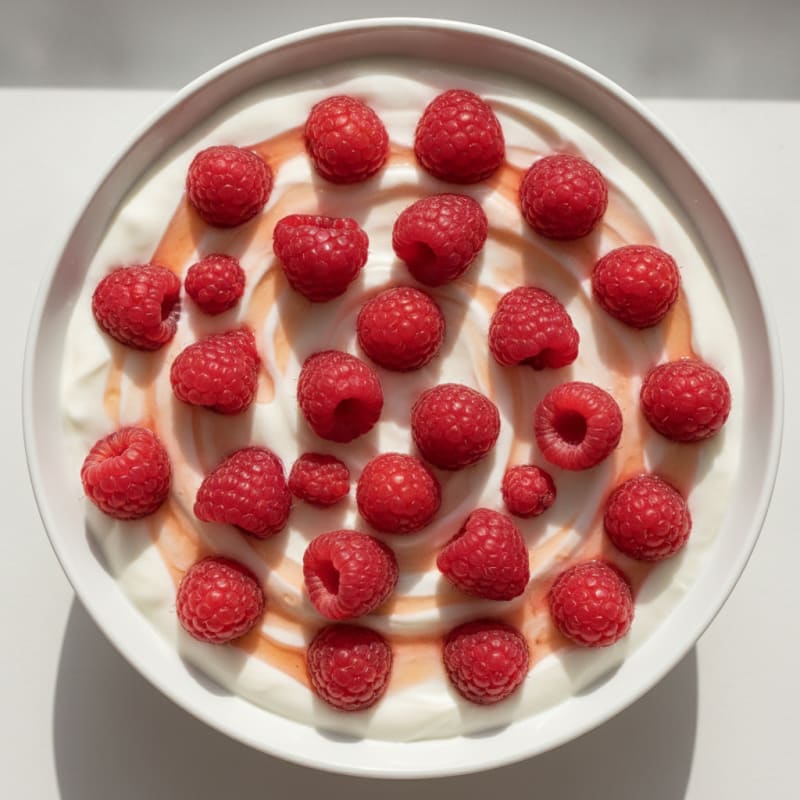 Silky Greek Yogurt with Protein Powder and Raspberries