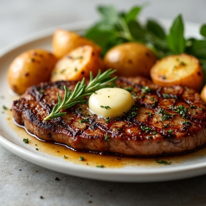 Herb-Garlic Butter Seared Steak with Roasted Baby Potatoes
