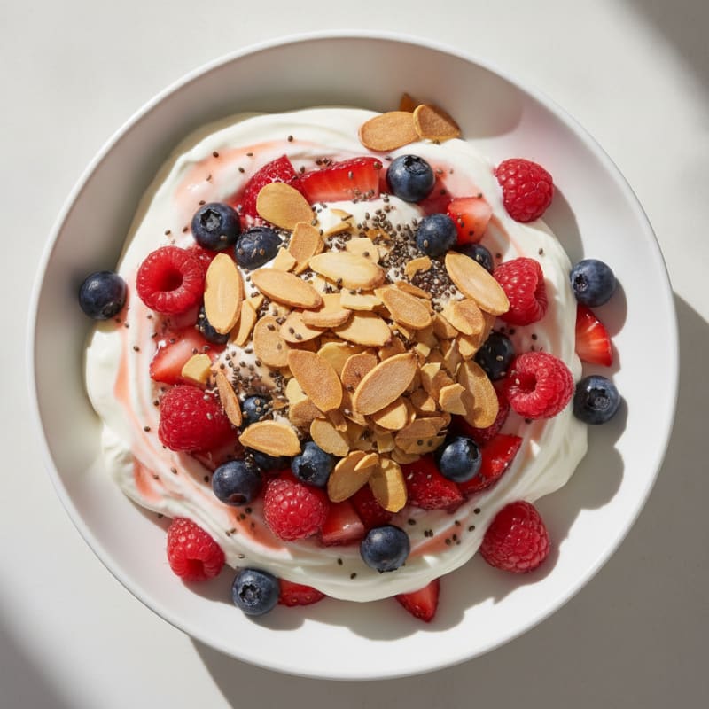 Greek Yogurt Protein Parfait with Mixed Berries and Almonds