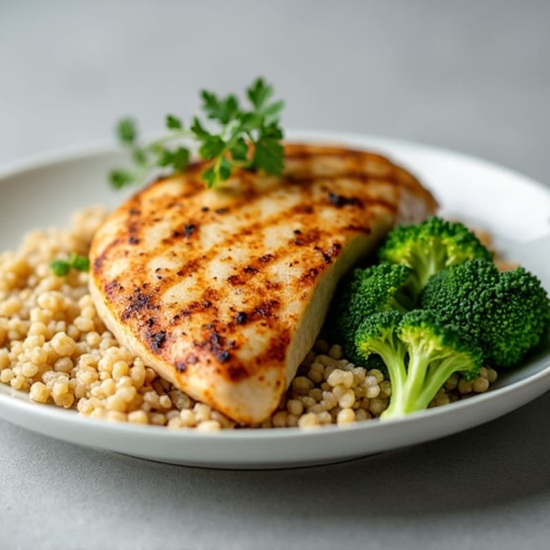 Grilled Chicken Breast with Quinoa and Steamed Broccoli